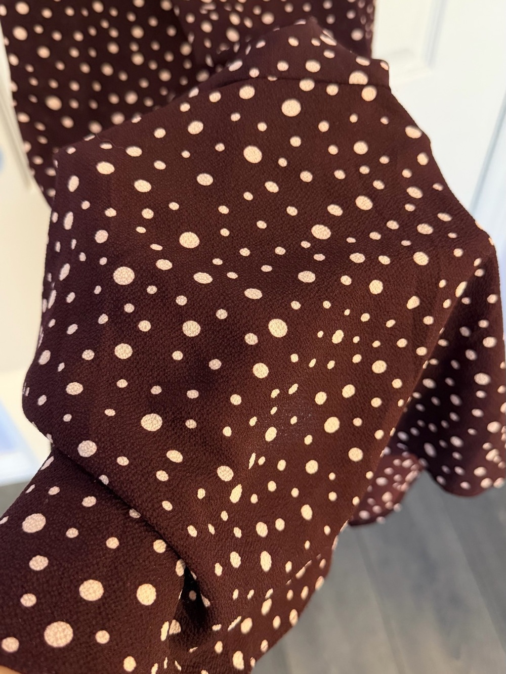 Max Studio Brown Polka Dot Ruffle Wrap Midi Dress Size L - Picture 12 of 14
